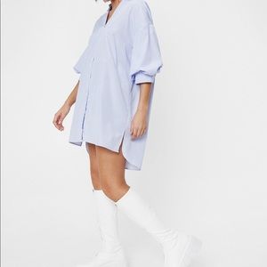 Petite Striped Puff Sleeve Shirt Dress !SOLD!